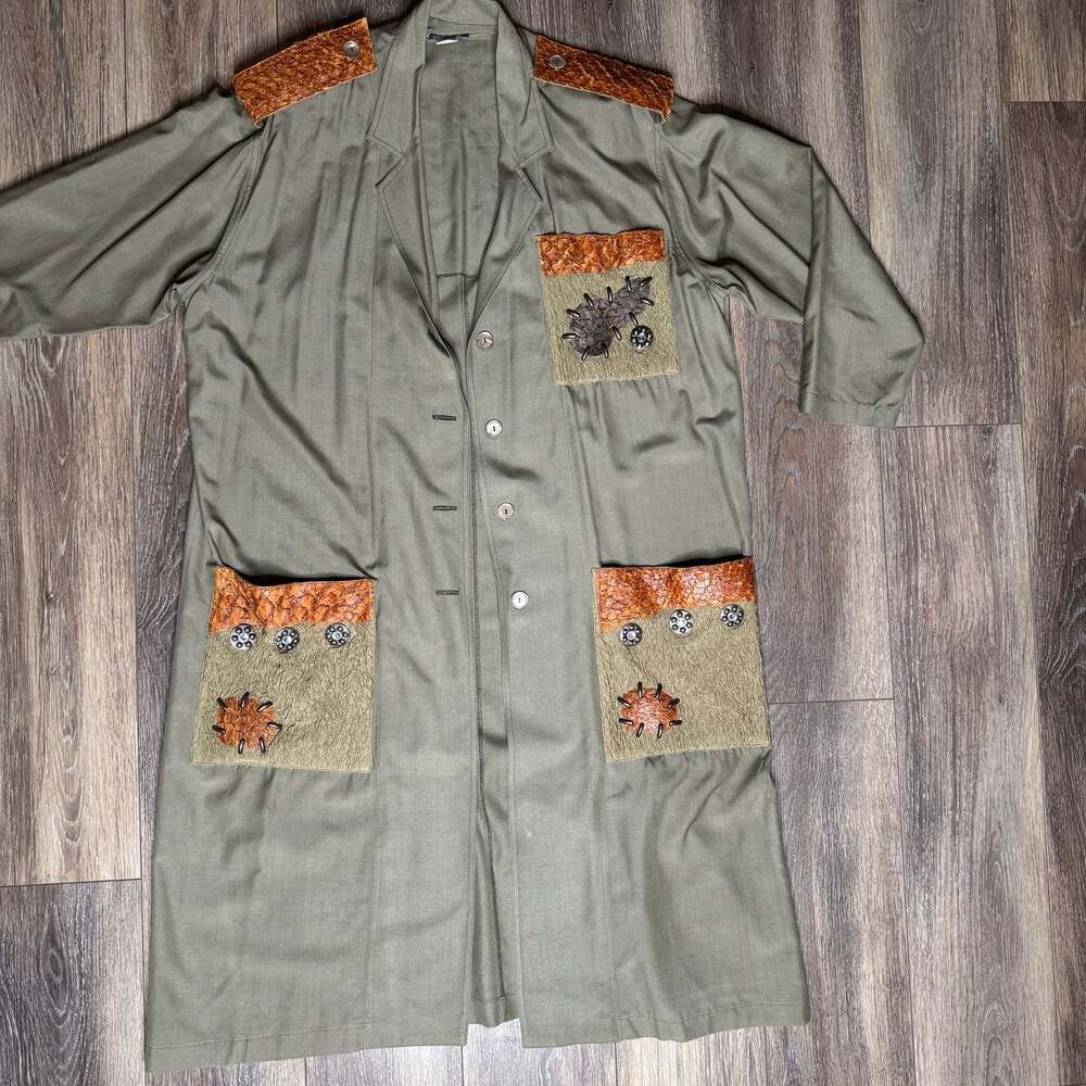 Vintage Domallo 100% Silk Artwear Jacket | Made in USA | Leather Patchwork | Siz